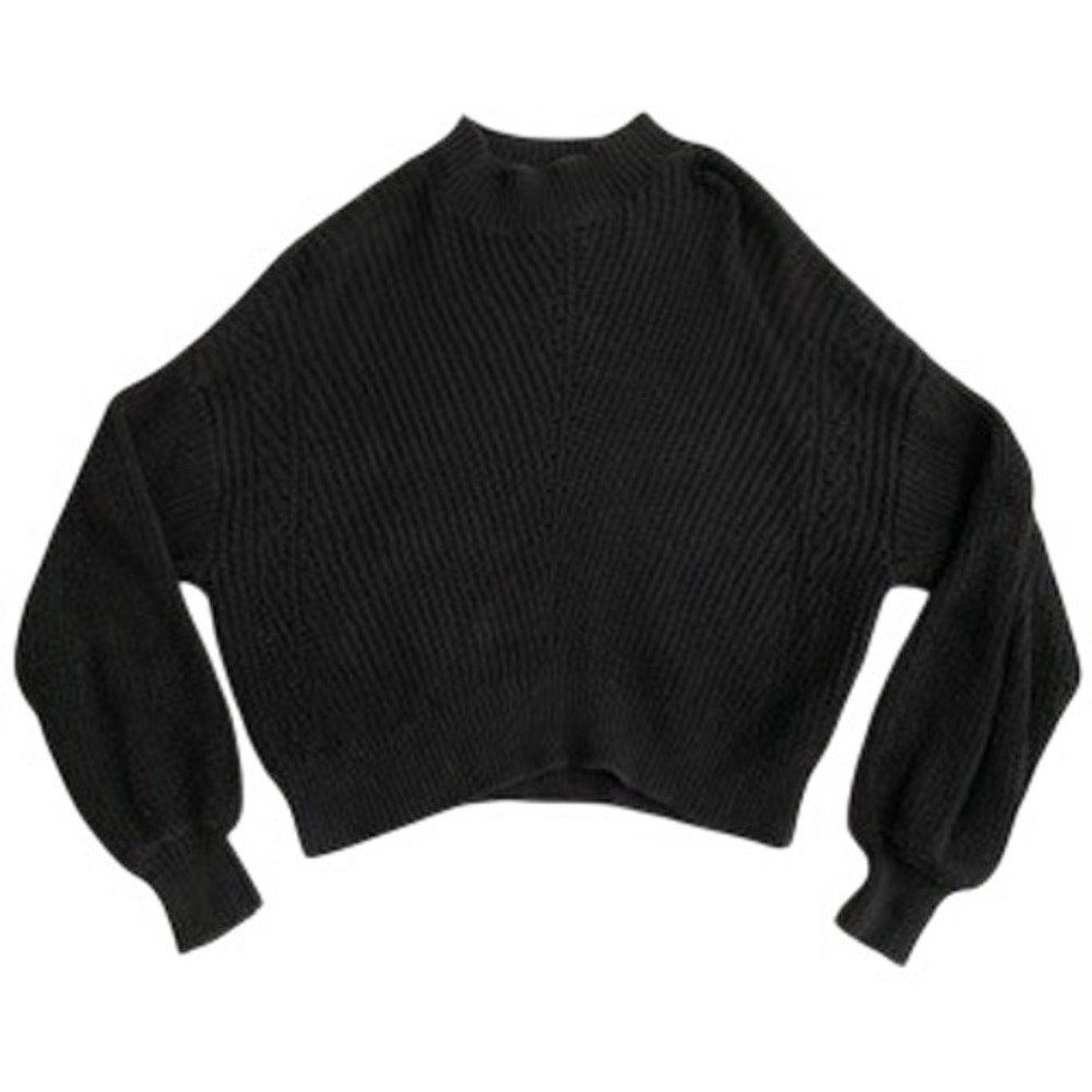Forever 21 Black Mock Neck Balloon Sleeve Ribbed Knit Sweater Small